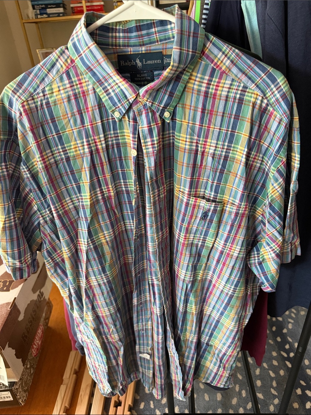 Ralph Lauren Blue Multicolor Plaid Short-Sleeve Button-Down Shirt